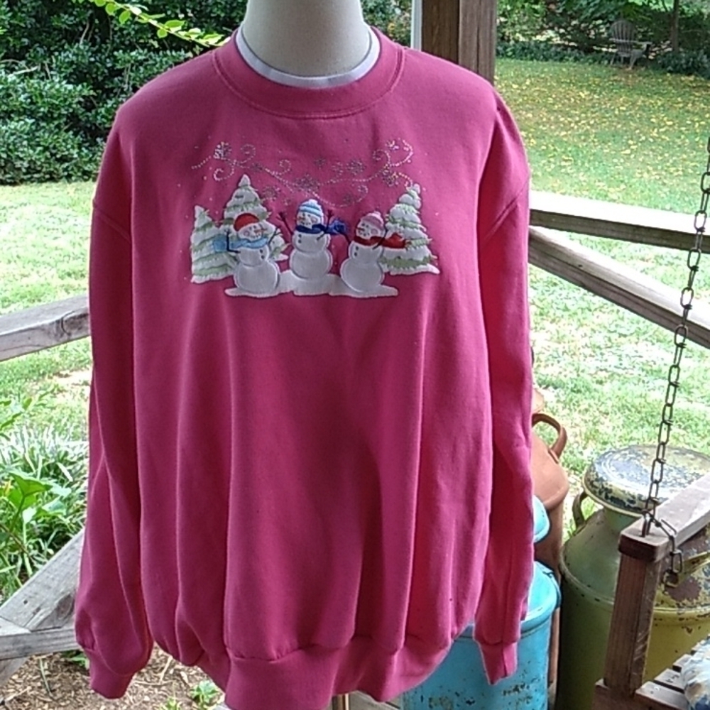 Trilogy by Morning Sun XL pink Christmas snowmen sweatshirt 💕
